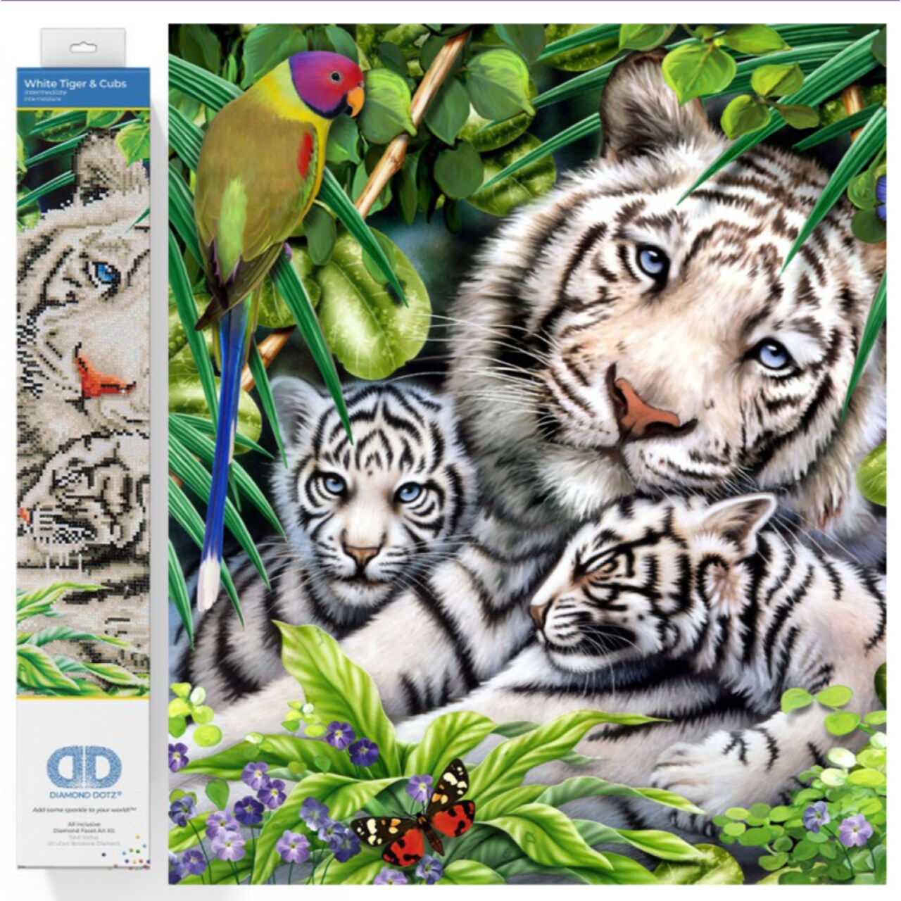 Diamond Dotz White Tiger & Cubs Animal Diamond Painting Kits for Adults - Diamond Art Kits a Relaxing Creative Craft Kit with Dotz Gems 20.5x20.5